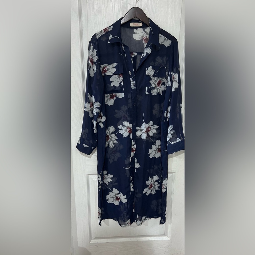 DONATED! Floral semi sheer/sheer midi kimono midi duster overlay LG XL